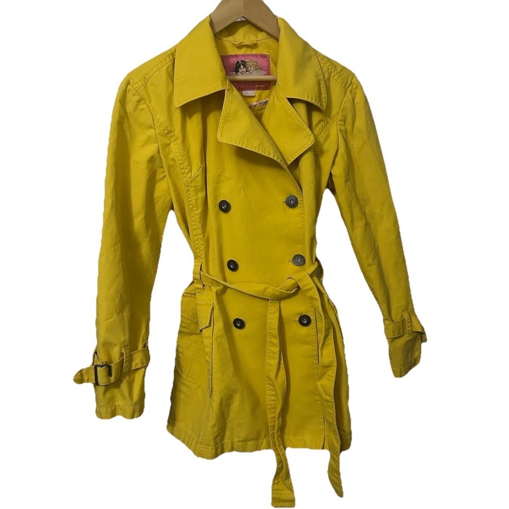 Fiorucci Mustard Yellow Double-Breasted Belted Trench Coat - Size Large - NWT
